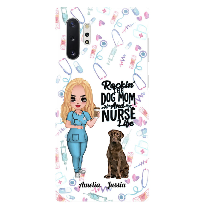 Custom Personalized Nurse Dog Mom Phone Case - Upto 5 Dogs - Gift Idea For Dog Lover - Rockin' The Dog Mom And Nurse Life - Case For iPhone And Samsung