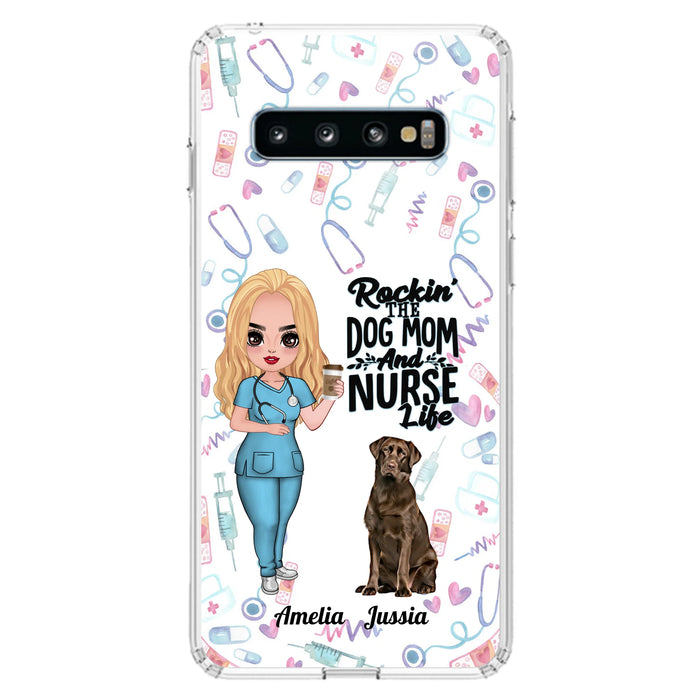 Custom Personalized Nurse Dog Mom Phone Case - Upto 5 Dogs - Gift Idea For Dog Lover - Rockin' The Dog Mom And Nurse Life - Case For iPhone And Samsung