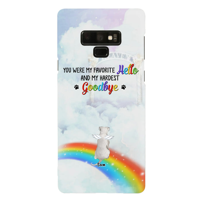 Custom Personalized Memorial Pets At Rainbow Bridge Phone Case - Upto 5 Pets - Memorial Gift For Dog Lovers/Cat Lovers - You Were My Favorite Hello
And My Hardest Goodbye - For iPhone And Samsung Phone Case
