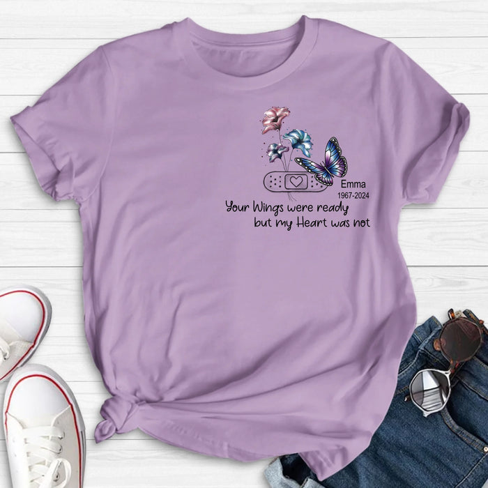 Personalized Memorial Butterfly Shirt/Hoodie - Up to 3 Butterflies - Memorial Gift Idea - Your Wings Were Ready But My Heart Was Not