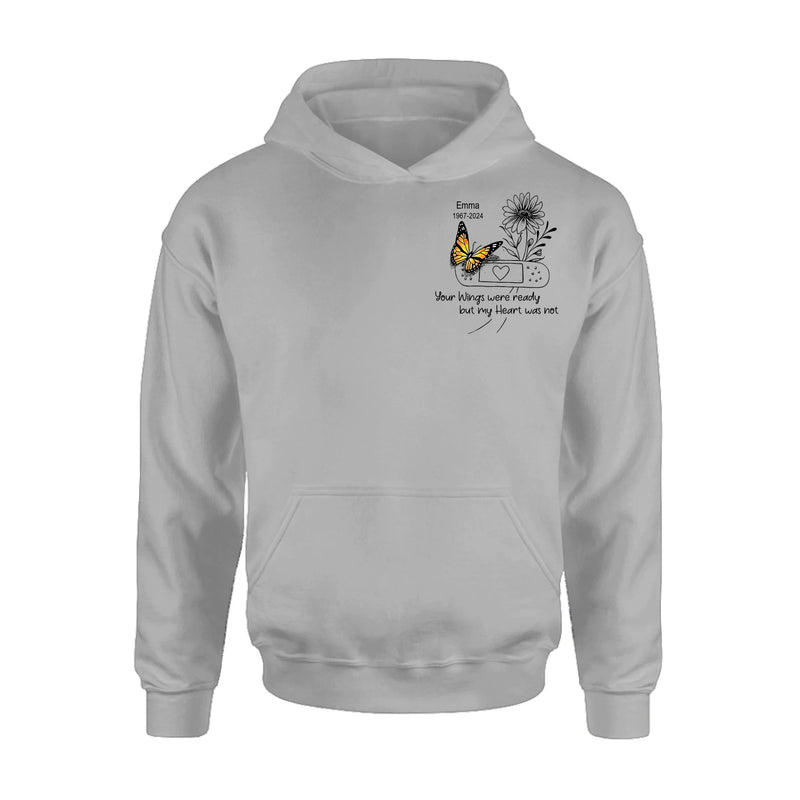 Personalized Memorial Unisex T-shirt/Long Sleeve/Sweatshirt/Hoodie - Memorial Gift Idea - Your Wings Were Ready But My Heart Was Not