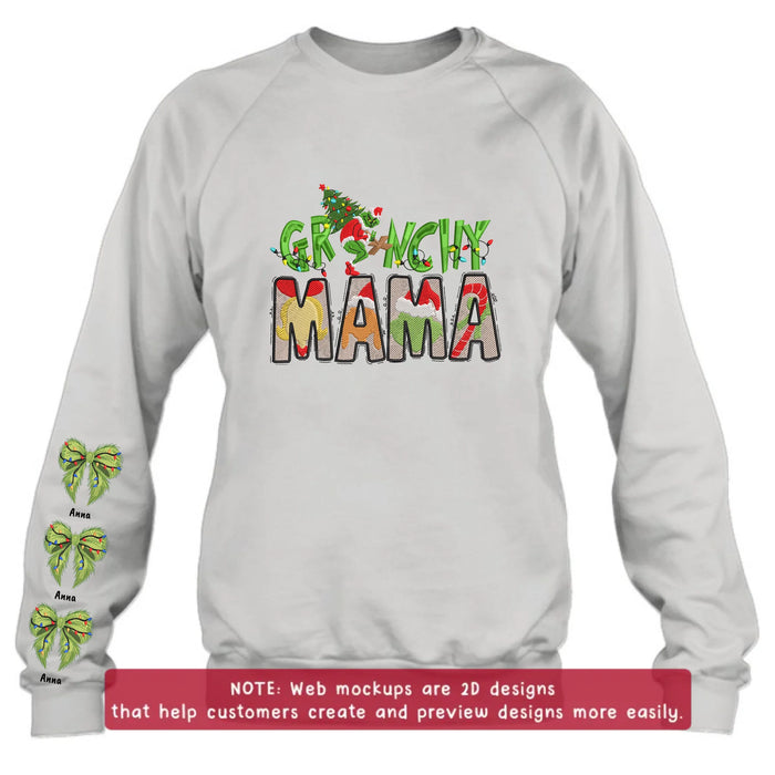 Personalized Grinchy Mama Embroidered Sweater - Up to 6 Kids - Gift Idea For Grandma