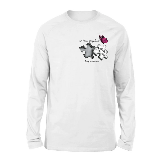 Personalized Memorial Butterfly Shirt/Hoodie - Memorial Gift Idea - A Piece Of My Heart Lives In Heaven