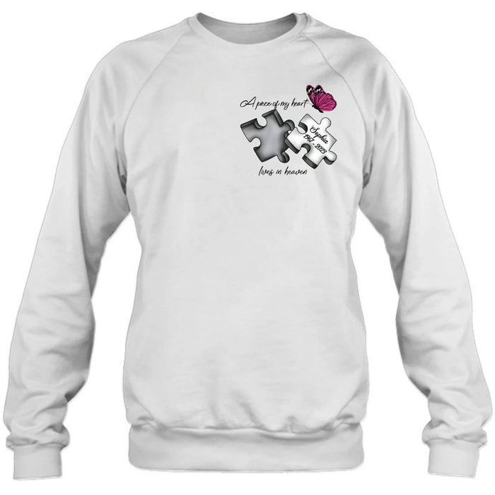 Personalized Memorial Butterfly Shirt/Hoodie - Memorial Gift Idea - A Piece Of My Heart Lives In Heaven