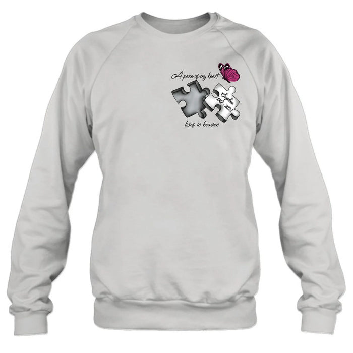 Personalized Memorial Butterfly Shirt/Hoodie - Memorial Gift Idea - A Piece Of My Heart Lives In Heaven