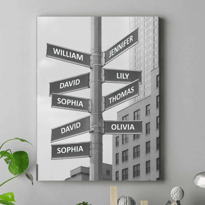 Personalized Street Sign With Black And White Photo Canvas - Up to 9 Members - Gift Idea For Family