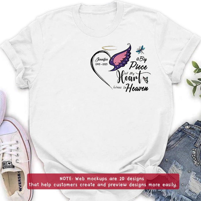 Personalized Embroidered Memorial Shirt/ Hoodie – A Big Piece of My Heart Lives in Heaven – Custom In Loving Memory Gift with Name & Dates
