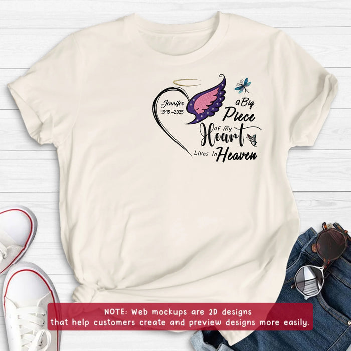 Personalized Embroidered Memorial Shirt/ Hoodie – A Big Piece of My Heart Lives in Heaven – Custom In Loving Memory Gift with Name & Dates