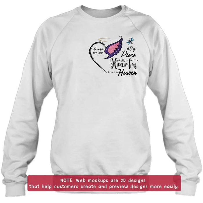 Personalized Embroidered Memorial Shirt/ Hoodie – A Big Piece of My Heart Lives in Heaven – Custom In Loving Memory Gift with Name & Dates
