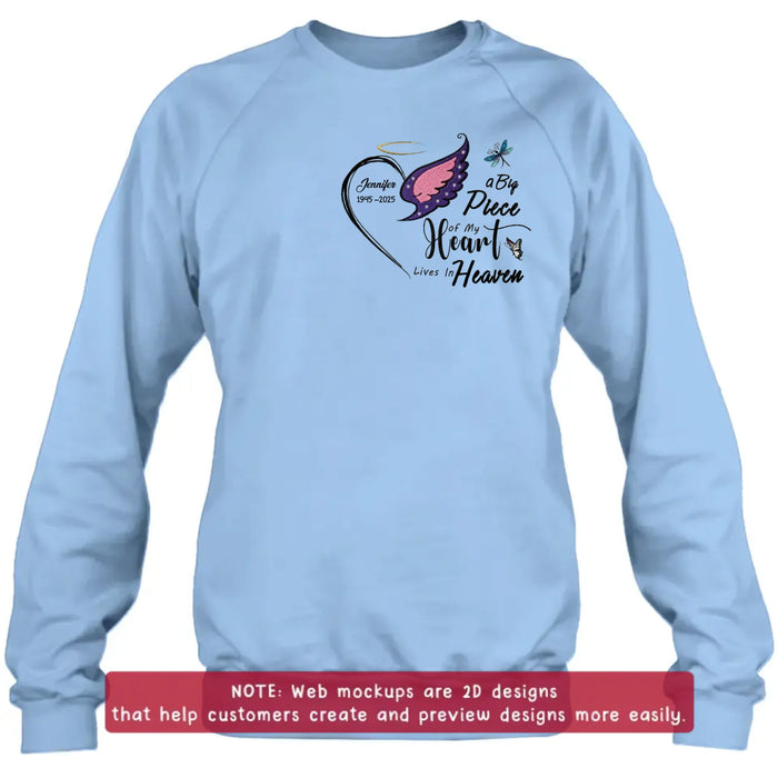 Personalized Embroidered Memorial Shirt/ Hoodie – A Big Piece of My Heart Lives in Heaven – Custom In Loving Memory Gift with Name & Dates