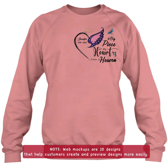 Personalized Embroidered Memorial Shirt/ Hoodie – A Big Piece of My Heart Lives in Heaven – Custom In Loving Memory Gift with Name & Dates