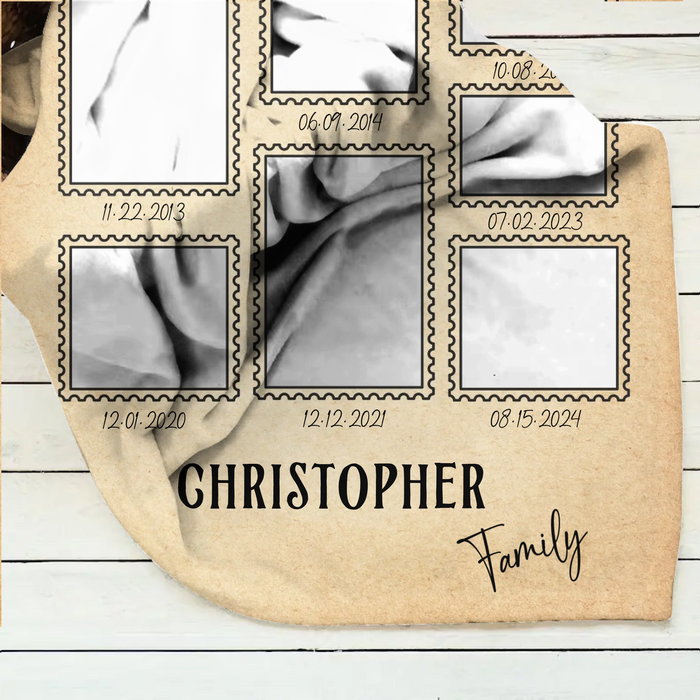 Personalized Family Photo Timeline Fleece Throw Blanket – Custom Dates & Pictures – Family Milestone Gift