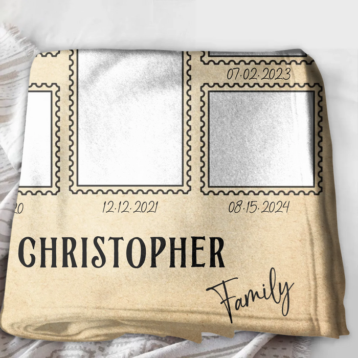 Personalized Family Photo Timeline Fleece Throw Blanket – Custom Dates & Pictures – Family Milestone Gift
