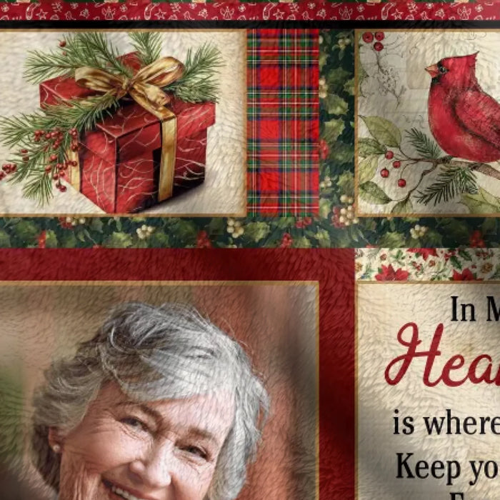 Personalized Christmas Memorial Fleece Throw Blanket / Quilt – In My Heart Is Where I'll Keep You Forever - Custom Photo Sympathy Gift for Loss of Loved One