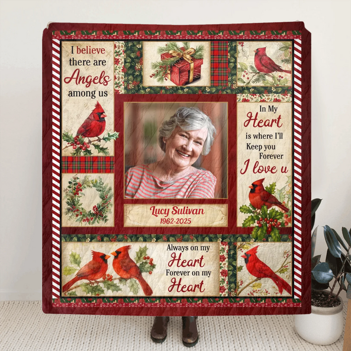 Personalized Christmas Memorial Fleece Throw Blanket / Quilt – In My Heart Is Where I'll Keep You Forever - Custom Photo Sympathy Gift for Loss of Loved One