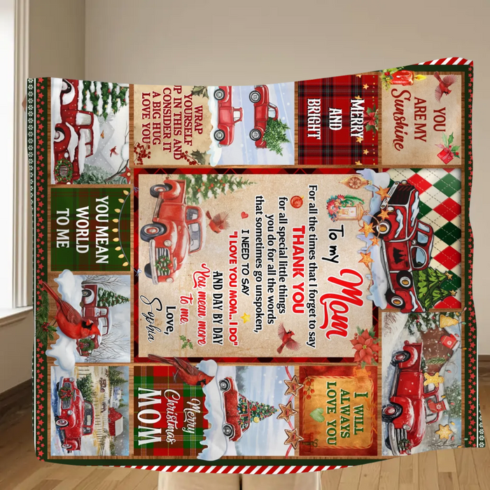 Personalized Christmas Fleece Throw Blanket / Quilt for Mom - You Are My Sunshine, Thank You Mom - Holiday Gift from Daughter or Son