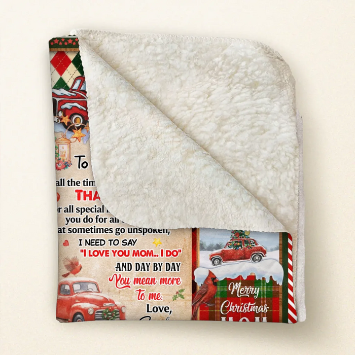 Personalized Christmas Fleece Throw Blanket / Quilt for Mom - You Are My Sunshine, Thank You Mom - Holiday Gift from Daughter or Son