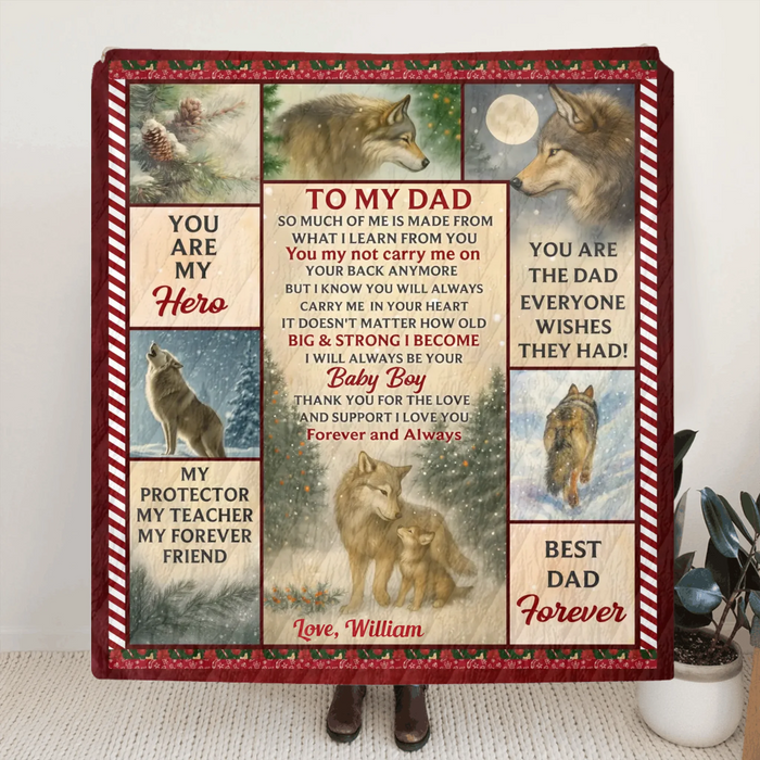 Personalized Christmas Fleece Throw Blanket / Quilt for Dad - To My Dad, You Are My Hero - Sentimental Holiday Gift from Children