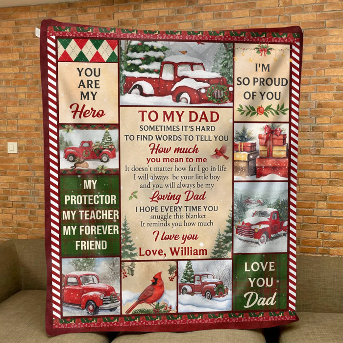 Personalized Christmas Fleece Throw Blanket / Quilt - Gift Idea from Son/ Daughter to Dad - I'm So Proud Of You
