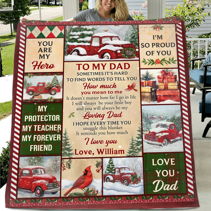 Personalized Christmas Fleece Throw Blanket / Quilt - Gift Idea from Son/ Daughter to Dad - I'm So Proud Of You