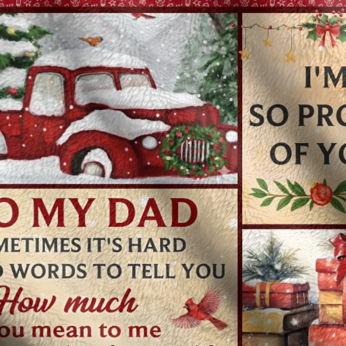 Personalized Christmas Fleece Throw Blanket / Quilt - Gift Idea from Son/ Daughter to Dad - I'm So Proud Of You