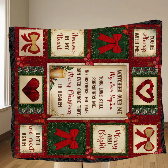 Personalized Christmas Memorial Fleece Throw Blanket / Quilt - Custom Name - Merry Christmas in Heaven - Sympathy Gift for Loss of Loved One