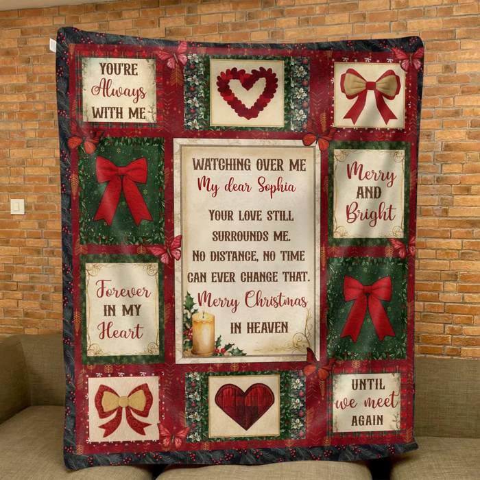 Personalized Christmas Memorial Fleece Throw Blanket / Quilt - Custom Name - Merry Christmas in Heaven - Sympathy Gift for Loss of Loved One