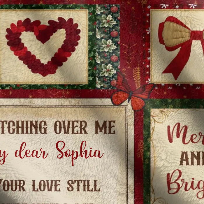 Personalized Christmas Memorial Fleece Throw Blanket / Quilt - Custom Name - Merry Christmas in Heaven - Sympathy Gift for Loss of Loved One