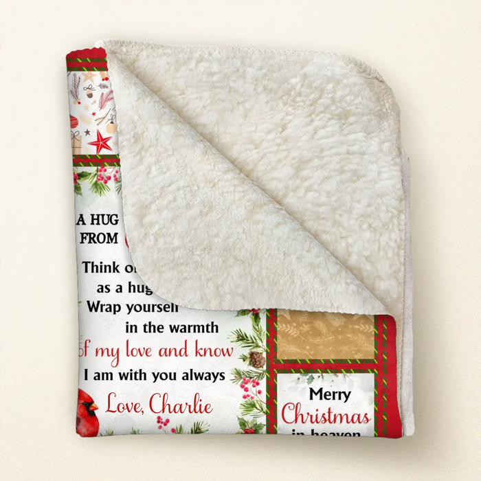 Personalized Memorial Fleece Throw Blanket/ Quilt - Memorial Gift Idea For Christmas -  A Hug From Heaven - Custom Name