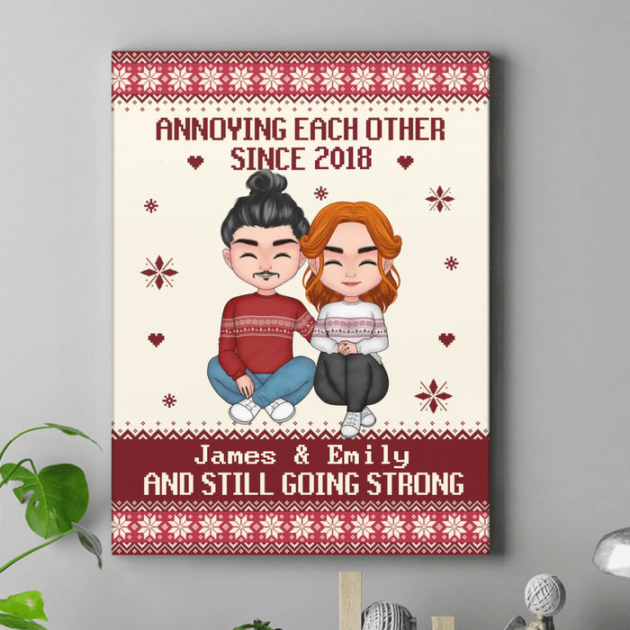 Personalized Funny Couple Christmas Canvas –  Annoying Each Other Since 2018 – Perfect Holiday Gift for Boyfriend, Girlfriend or Spouse