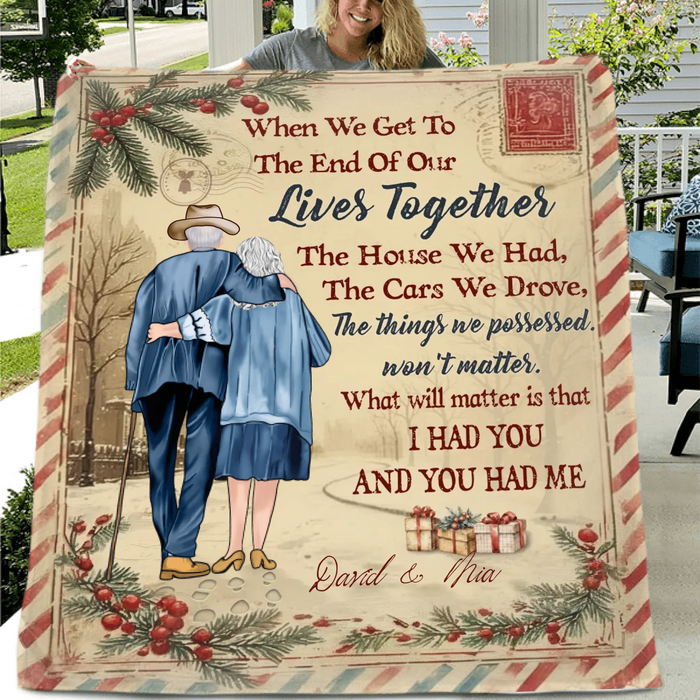 Personalized Old Couple Fleece Throw Blanket/ Quilt – Custom Names – Romantic Anniversary, Valentine’s Day or Christmas Gift for Couples