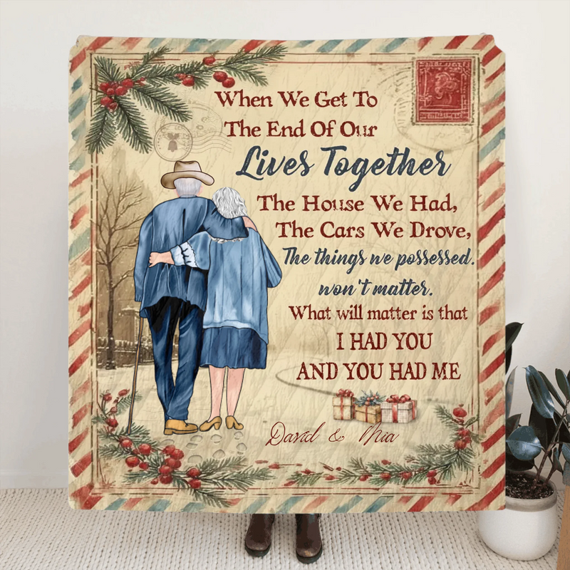 Personalized Old Couple Fleece Throw Blanket/ Quilt – Custom Names – Romantic Anniversary, Valentine’s Day or Christmas Gift for Couples