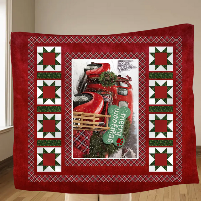 Personalized Dog Photo Fleece Throw Blanket/ Quilt - Merry Woofmas - Christmas Gift for Dog Lover with 8 Photos