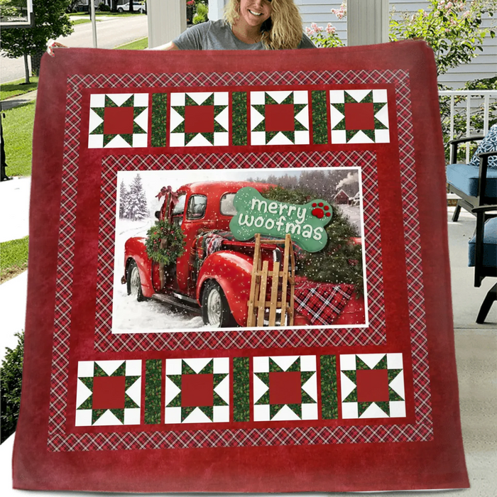 Personalized Dog Photo Fleece Throw Blanket/ Quilt - Merry Woofmas - Christmas Gift for Dog Lover with 8 Photos