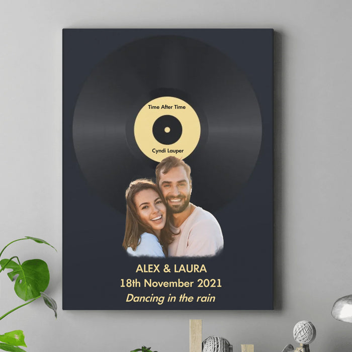 Personalized Vinyl Song Lyrics Canvas – Custom Photo, Names, Date & Song Title – Romantic Anniversary or Couple Gift