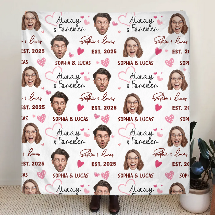 Personalized Couple Face Blanket - Add Your Faces, Names & Anniversary Year - Cute & Fun Valentine’s Gift