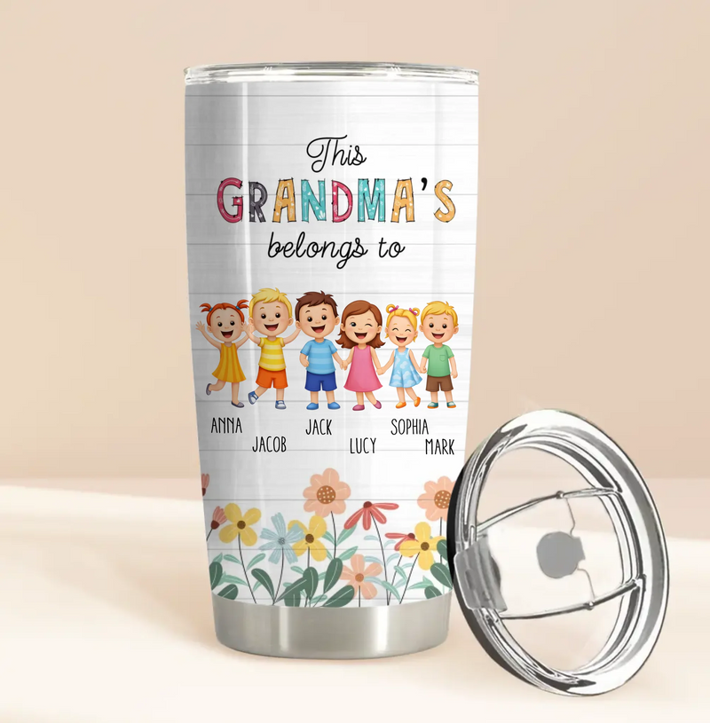 Personalized Grandma Tumbler – “This Grandma's Belongs To” Custom Kids Names – Gift for Grandma from Grandkids, Mother’s Day, Birthday Gift