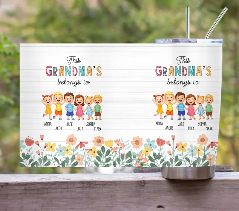 Personalized Grandma Tumbler – “This Grandma's Belongs To” Custom Kids Names – Gift for Grandma from Grandkids, Mother’s Day, Birthday Gift