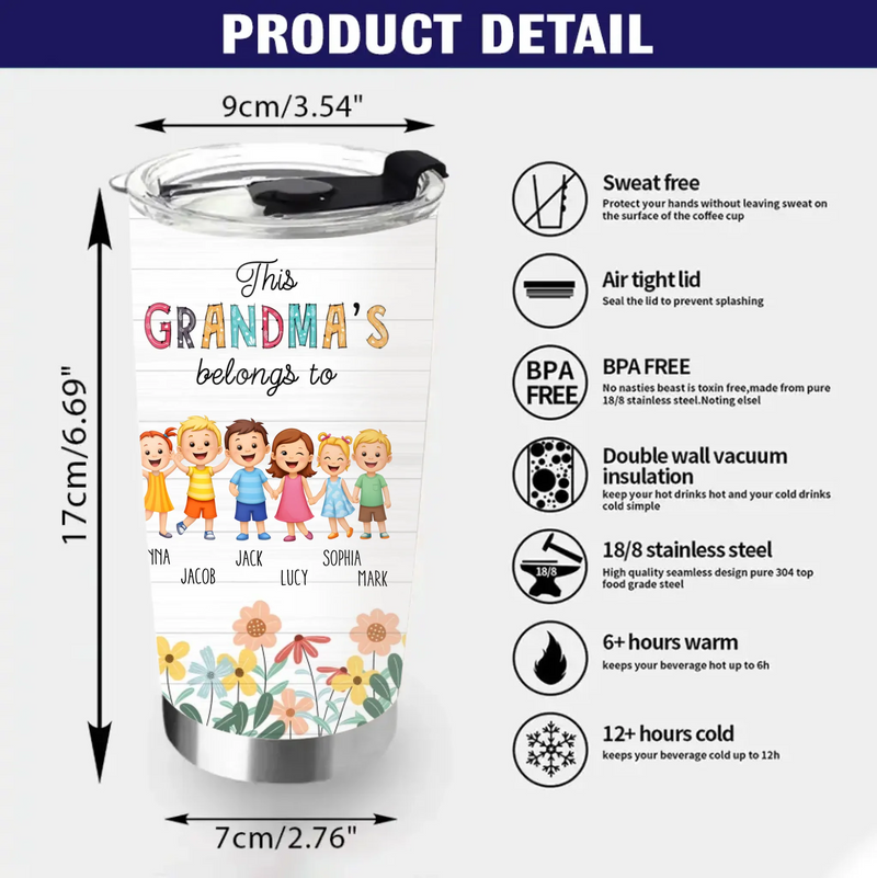 Personalized Grandma Tumbler – “This Grandma's Belongs To” Custom Kids Names – Gift for Grandma from Grandkids, Mother’s Day, Birthday Gift