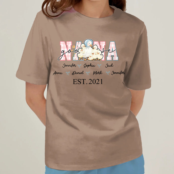 Personalized Nana Goose AOP T-shirt/ Sweater - Gift Idea For Grandma/ Nana/ Mother's Day - Nana with up to 7 Kids
