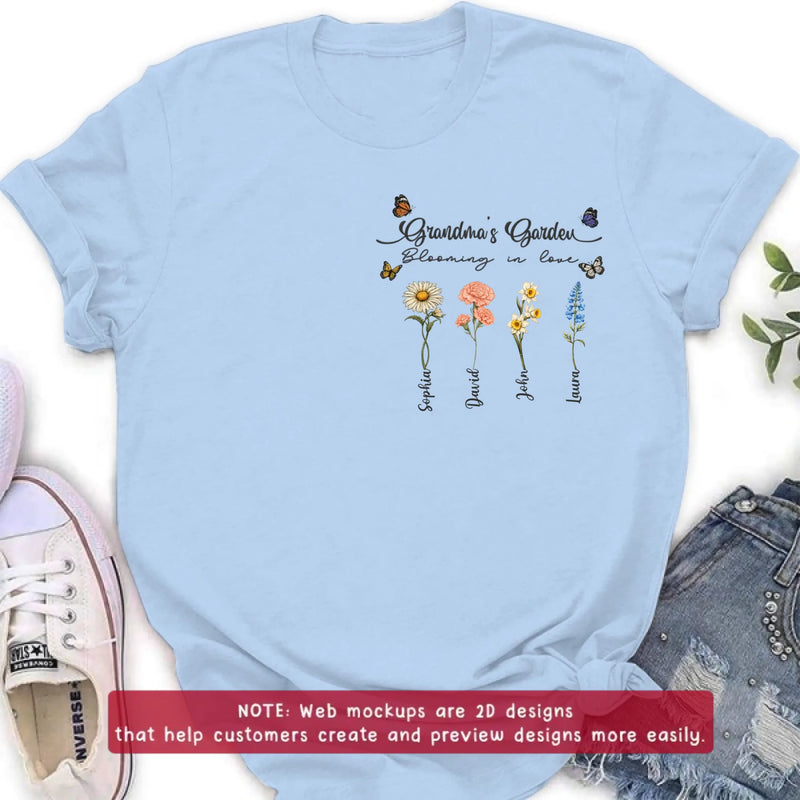 Personalized Grandma Garden Embroidered Shirt/ Hoodie - Custom Floral Shirt with Grandchildren Names, Blooming in Love Grandma - Gift Idea For Grandma/ Mother's Day