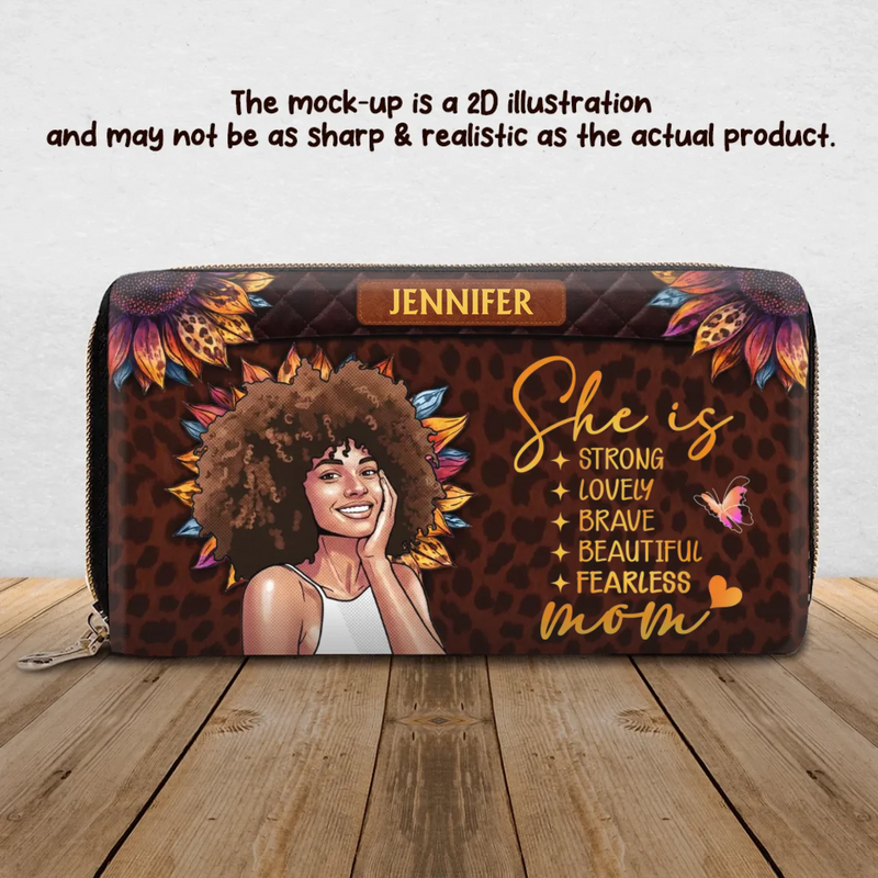 Personalized Photo Mom  Long Wallet - “She Is Strong, Lovely, Brave, Beautiful, Fearless Mom” - Custom Photo - Mother’s Day, Birthday or Christmas Gift for Mom