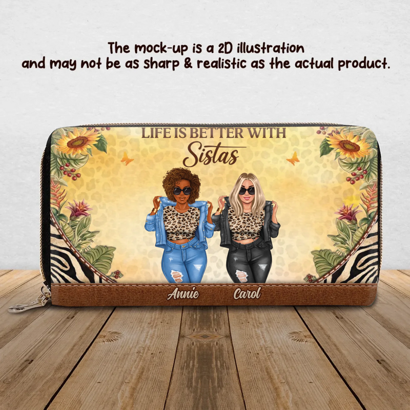 Personalized Sisters Long Wallet – “Life Is Better With Sistas” – Birthday, Christmas or Sister Appreciation Gift for Sisters with up to 7 Members
