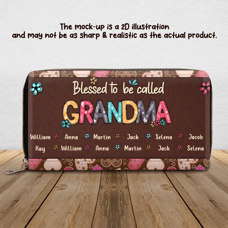 Personalized Grandma Long Wallet - Mother's Day Gift Idea for Mom/ Grandma with up to 12 Kids - Blessed To Be Called Grandma