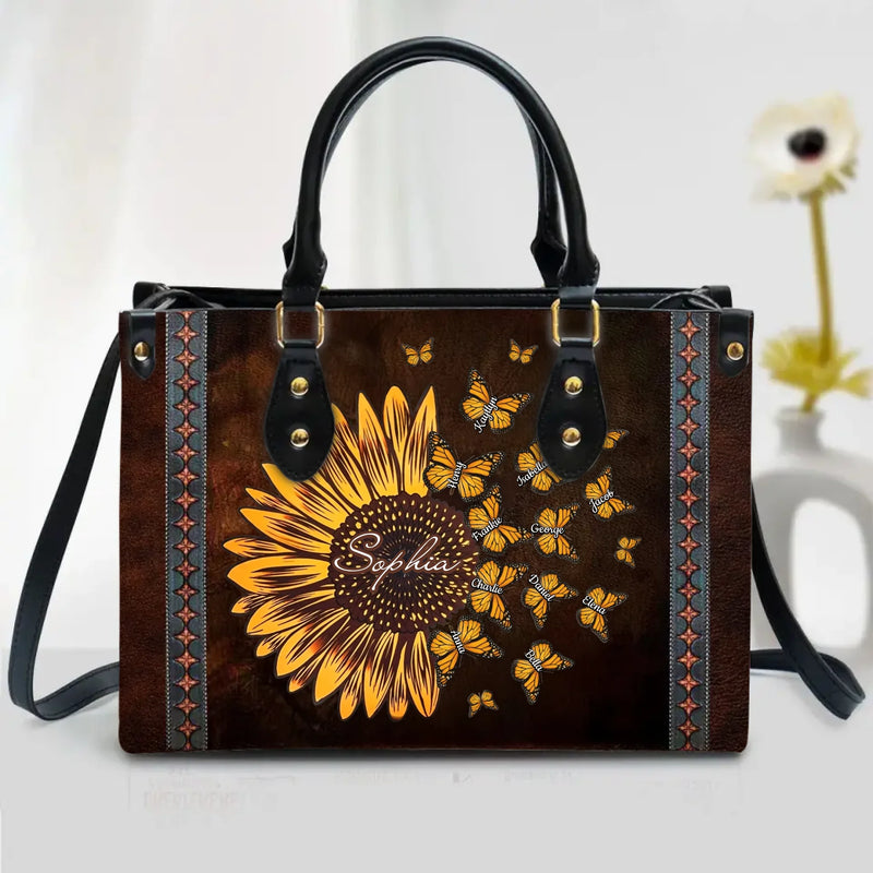 Personalized Grandma PU Leather Handbag with Long Straps - Mother's Day Gift Idea For Mom/ Grandma with up to 11 Kids - Custom Names