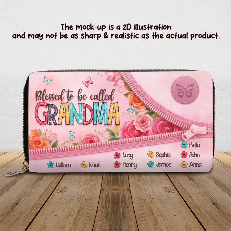 Personalized Grandma Long Wallet - Grandma Gift Idea with up to 9 Kids - Blessed To Be Called Grandma