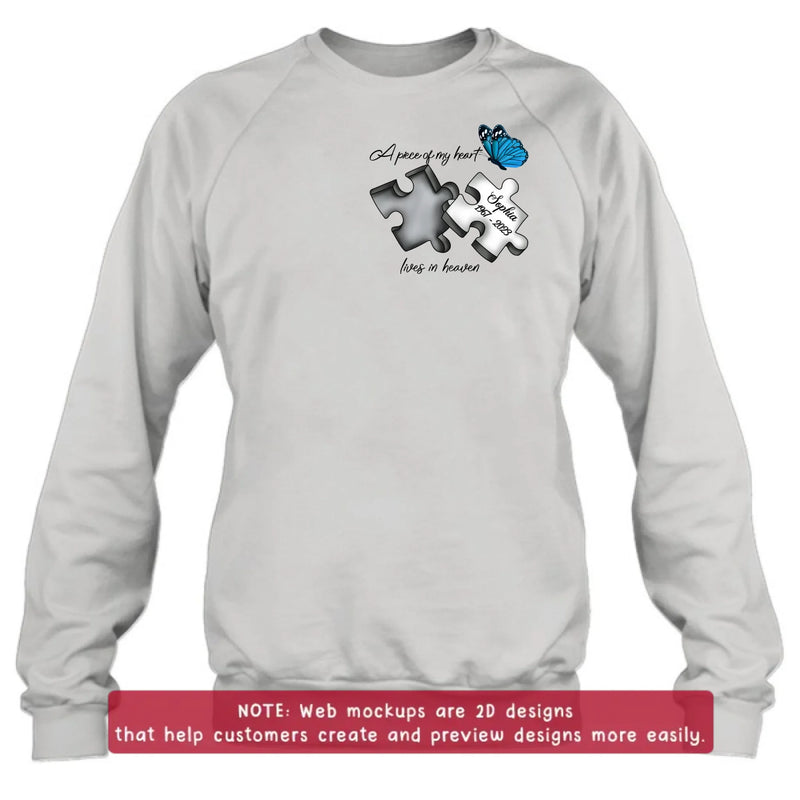Personalized Memorial Embroidered T-Shirt/Hoodie/Sweater - Up to 5 Puzzles - Memorial Gift for Mother's Day/Father's Day - A Piece Of My Heart Lives In Heaven
