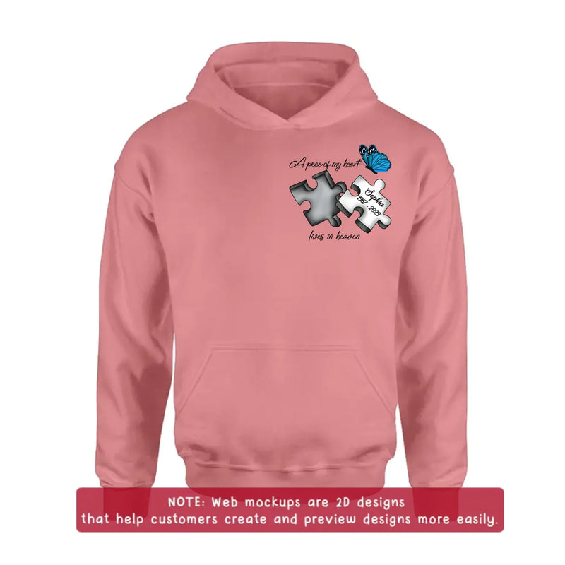 Personalized Memorial Embroidered T-Shirt/Hoodie/Sweater - Up to 5 Puzzles - Memorial Gift for Mother's Day/Father's Day - A Piece Of My Heart Lives In Heaven