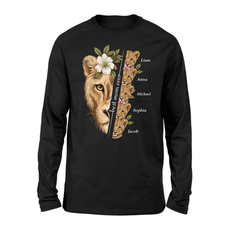 Personalized Lion Mom Shirt/ Hoodie with Kids Names – Best Mom Ever Custom Family Shirt, Mother’s Day Gift for Mom from Children with up to 5 Kids