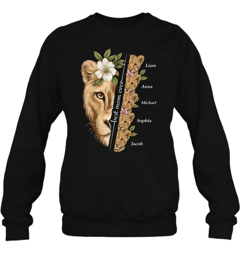 Personalized Lion Mom Shirt/ Hoodie with Kids Names – Best Mom Ever Custom Family Shirt, Mother’s Day Gift for Mom from Children with up to 5 Kids